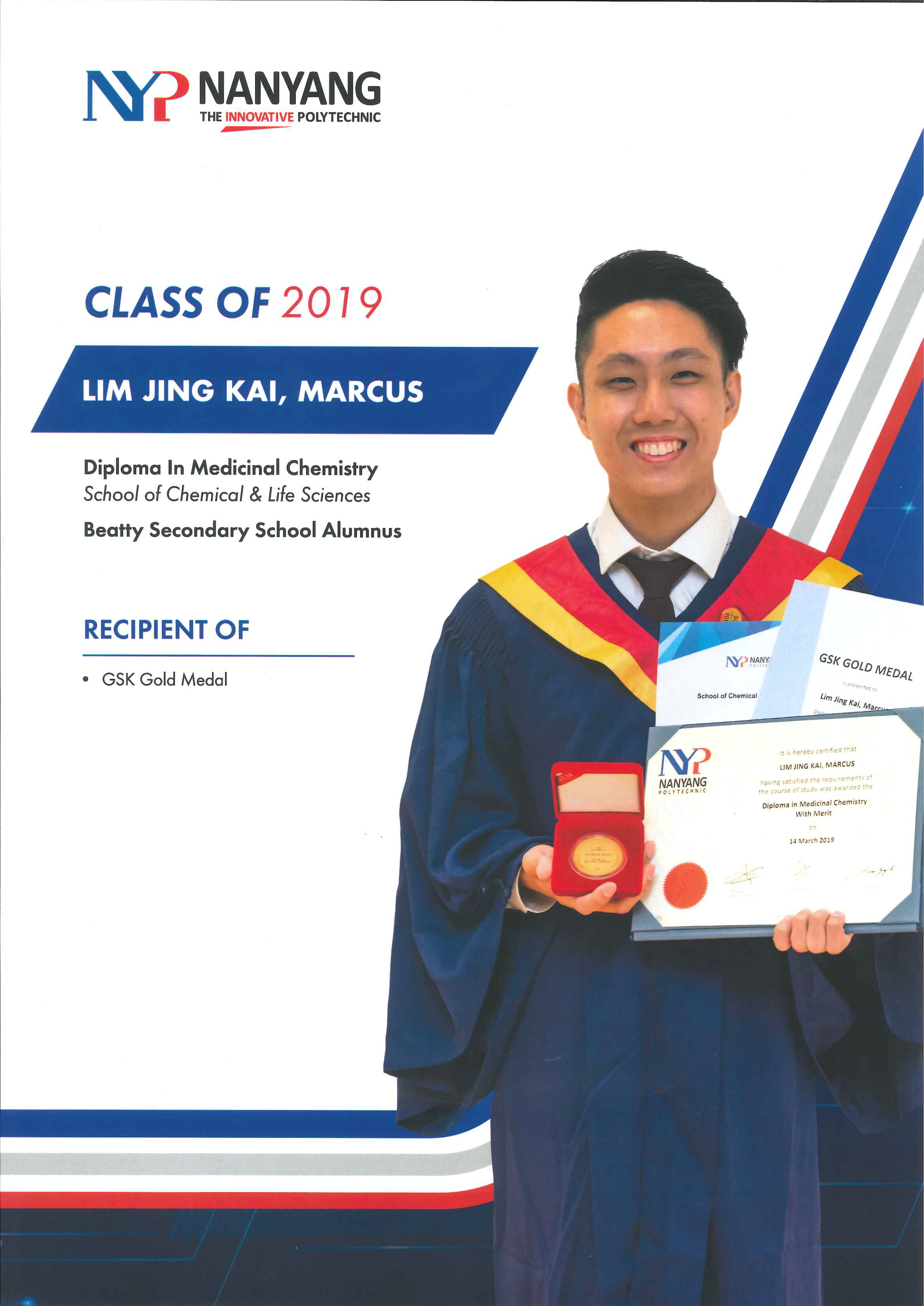 Nanyang Polytechnic NSK Gold Medal Poster featuring Alumni Lim Jin Kai, Marcus